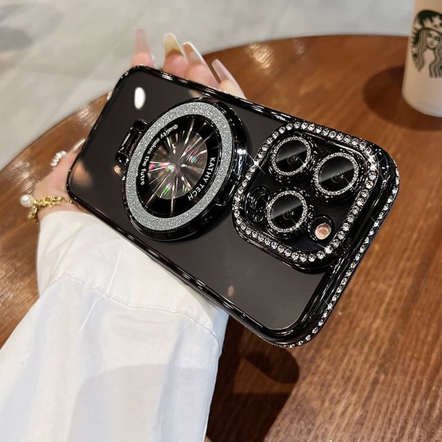 Phone Transparent Case MagSafe) with Magnetic Stand (Compatible Rhinestone
