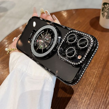 Phone Transparent Case MagSafe) with Magnetic Stand (Compatible Rhinestone