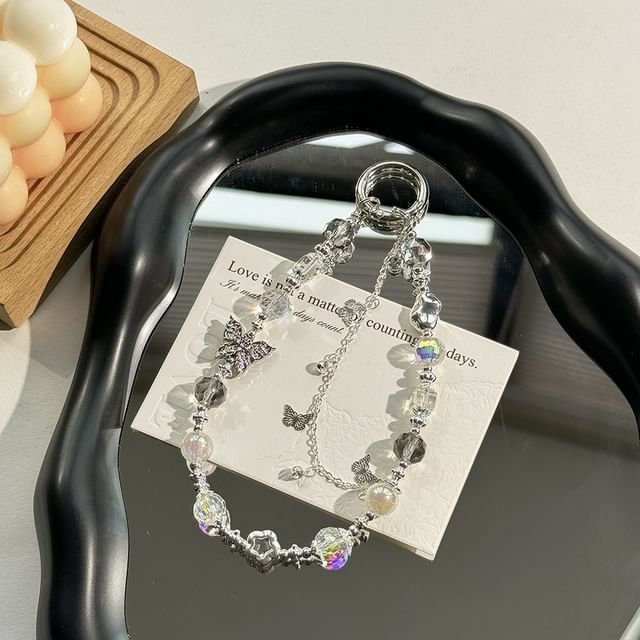 Butterfly Phone Strap Faux Pearl Crystal