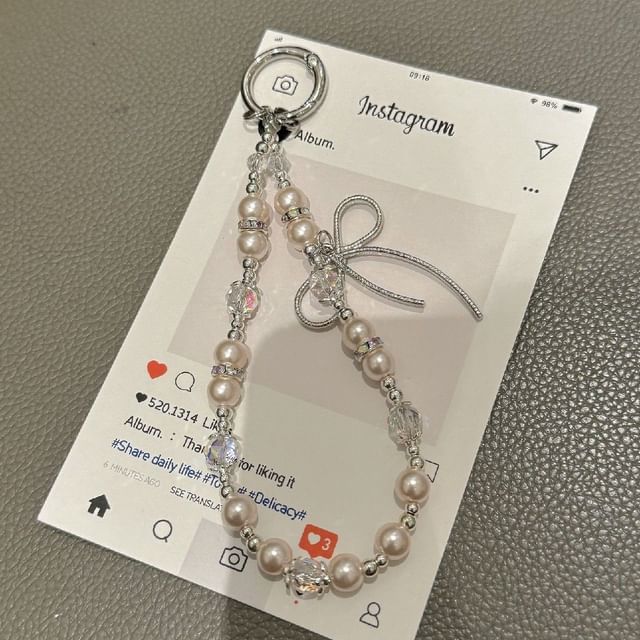 with Lanyard Bow Faux Pad Strap Pearl Phone