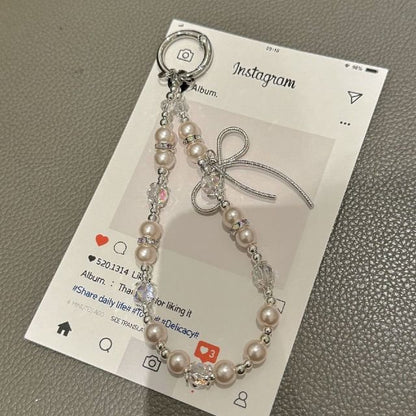 with Lanyard Bow Faux Pad Strap Pearl Phone