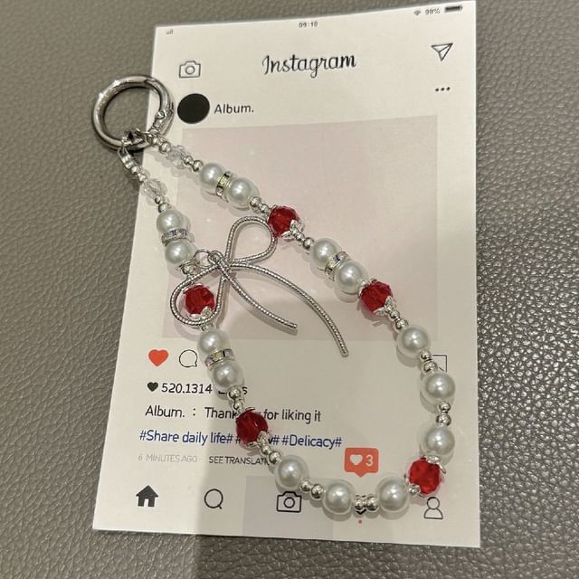 with Lanyard Bow Faux Pad Strap Pearl Phone
