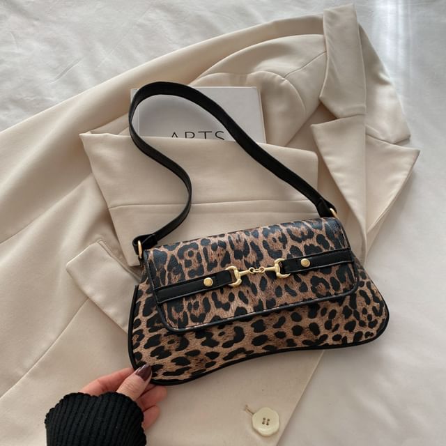 Leopard Print Flap Shoulder Bag