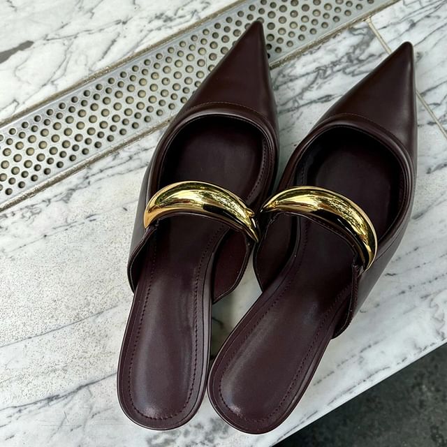Low Heel Metal Accent Pointed Mules