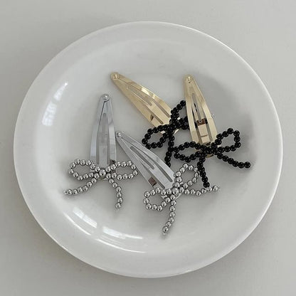 Alloy Clip Beaded Bow Hair Set