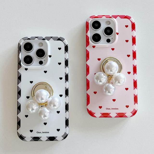 Faux Set Heart Phone Case Ring Pearl Finger /