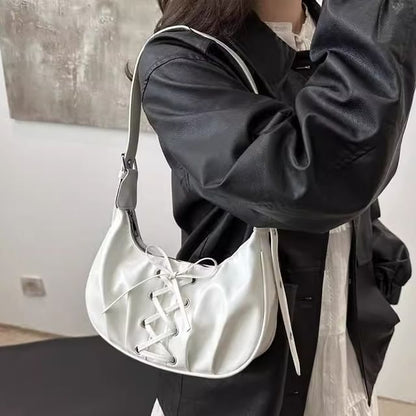 Lace-Up Plain Hobo Bag