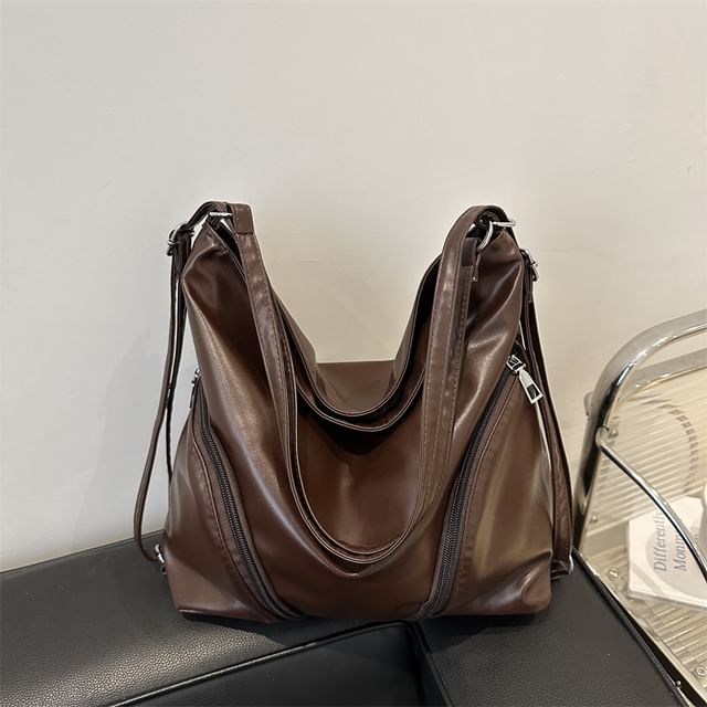 Faux Leather Zipped Shoulder Bag