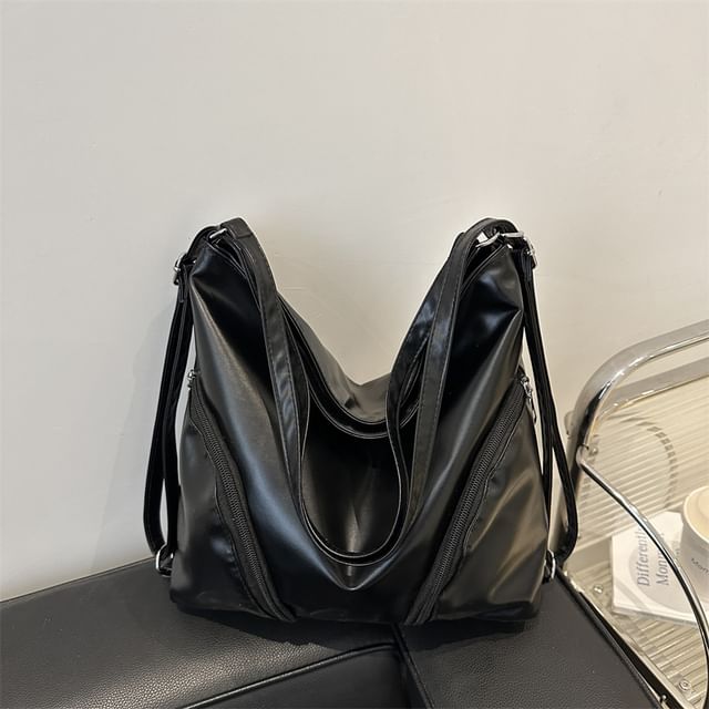Faux Leather Zipped Shoulder Bag