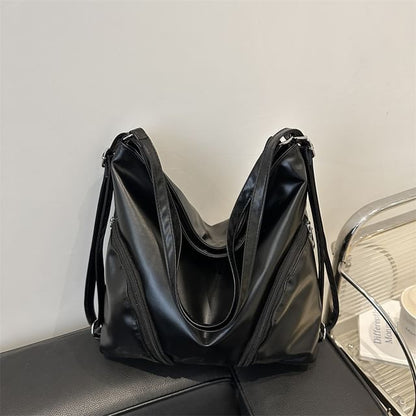 Faux Leather Zipped Shoulder Bag