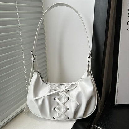 Lace-Up Plain Hobo Bag