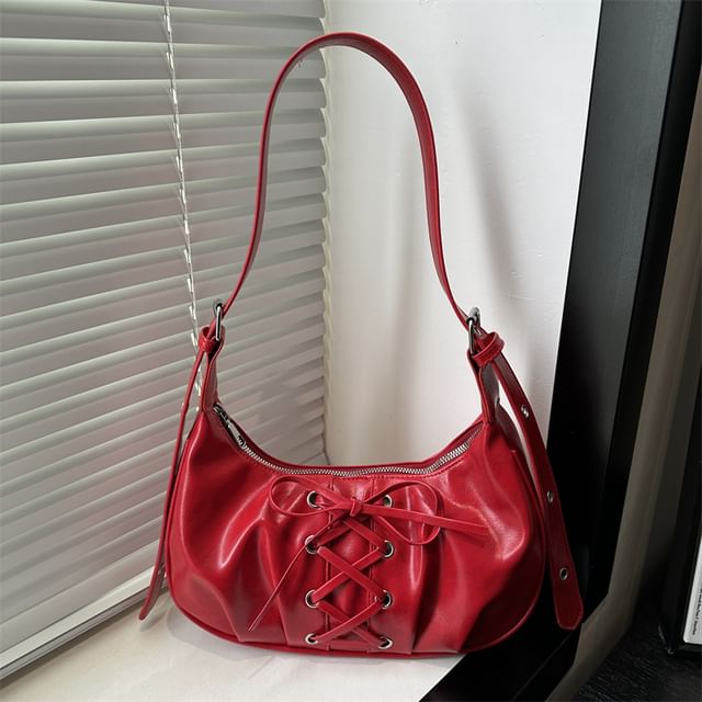 Lace-Up Plain Hobo Bag