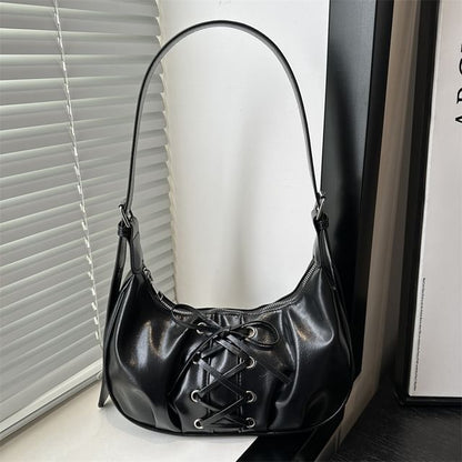 Lace-Up Plain Hobo Bag