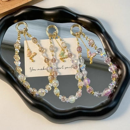 Strap Pad Faux Lanyard Phone Crystal with Butterfly