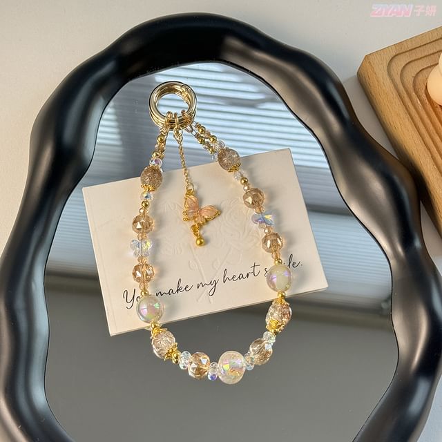 Strap Pad Faux Lanyard Phone Crystal with Butterfly