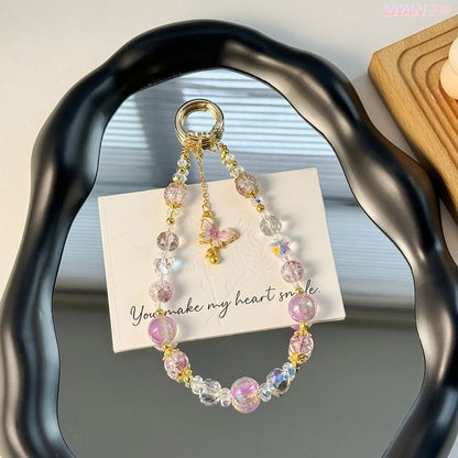 Strap Pad Faux Lanyard Phone Crystal with Butterfly