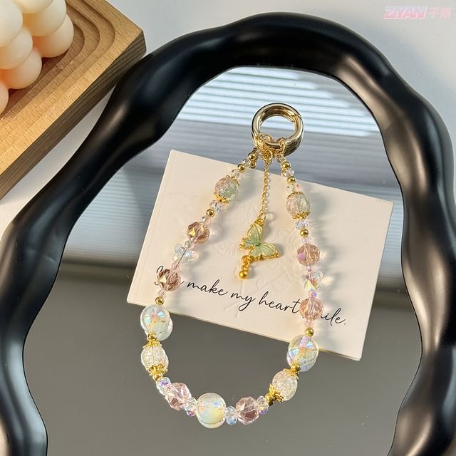 Strap Pad Faux Lanyard Phone Crystal with Butterfly