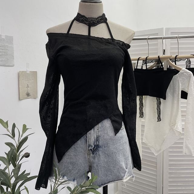 One-Shoulder Asymmetric Top & Lace Cami Set