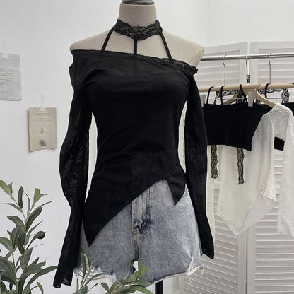 One-Shoulder Asymmetric Top & Lace Cami Set