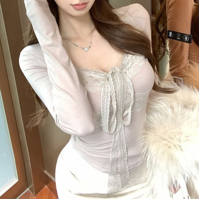Halter Lace Panel Crop Tee & High-Waist Skirt