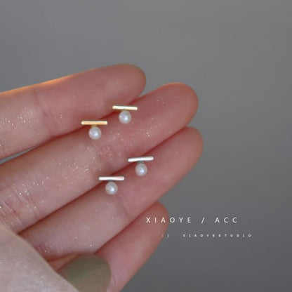 Silver Earring Faux S925 Sterling Stud Pearl