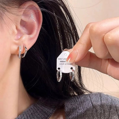 Alloy Square Huggie Rhinestone Polished Earring /