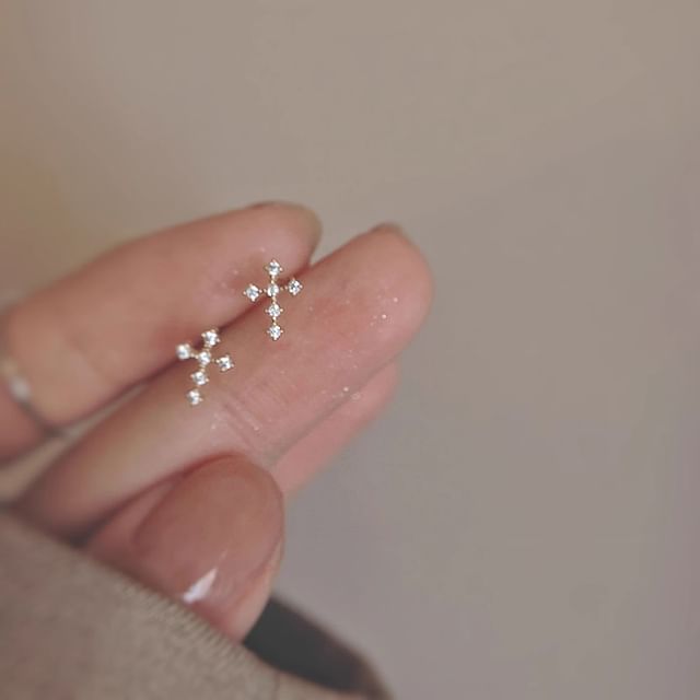 Earring Alloy Cross Rhinestone Stud