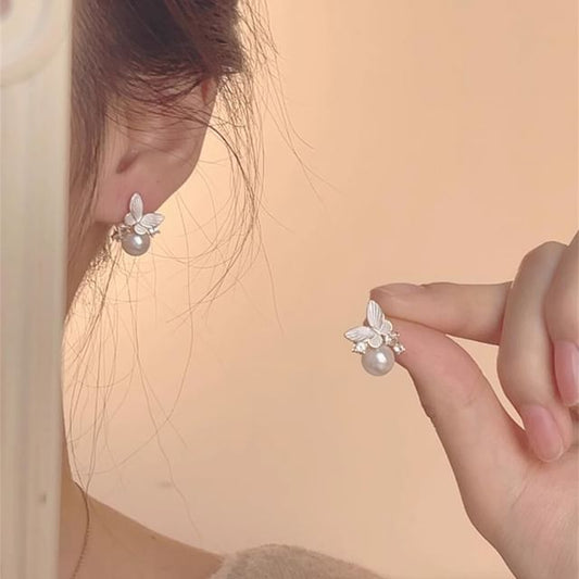 Pearl Earring Alloy Drop Faux Butterfly