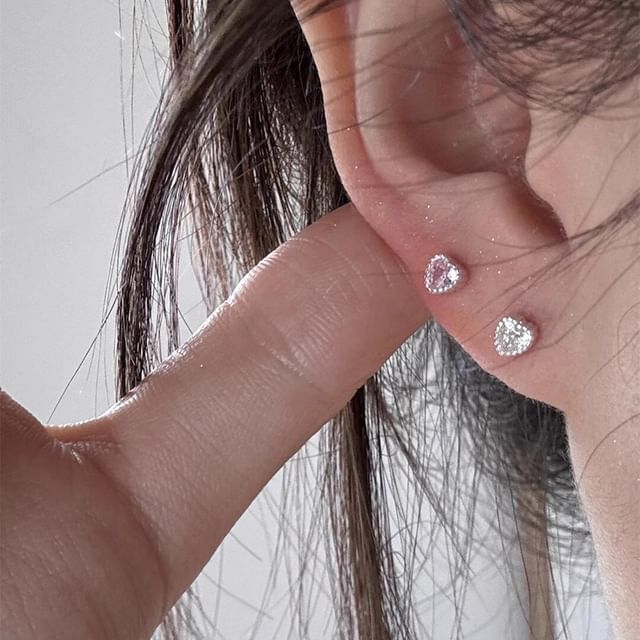 Rhinestone Stud Heart Earring Alloy