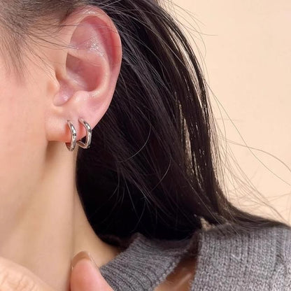 Alloy Square Huggie Rhinestone Polished Earring /