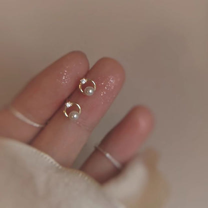 Faux Alloy Earring Rhinestone Stud Pearl