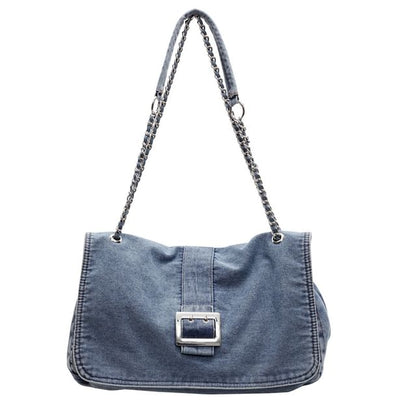 Chain Strap Washed Denim Shoulder Bag