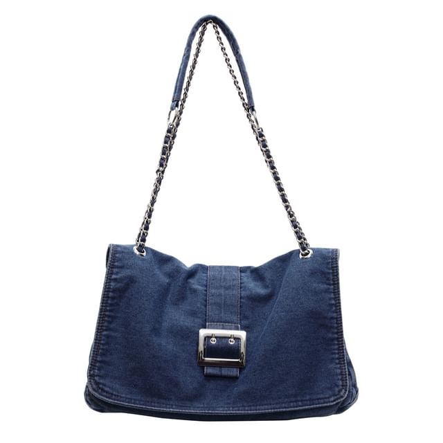 Chain Strap Washed Denim Shoulder Bag