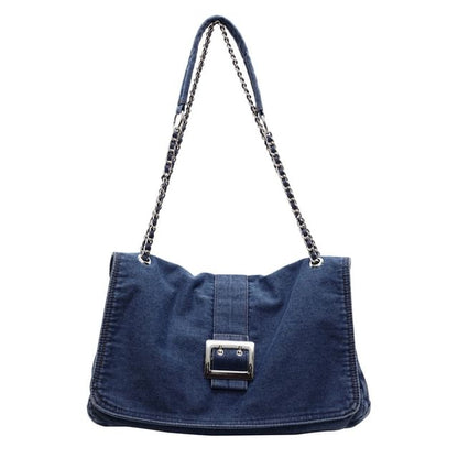 Chain Strap Washed Denim Shoulder Bag