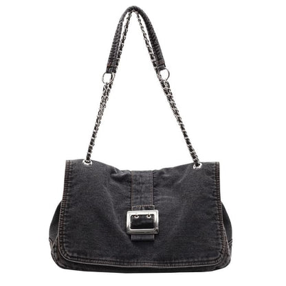 Chain Strap Washed Denim Shoulder Bag