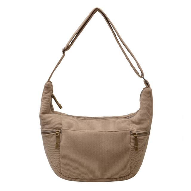 Plain Corduroy Zip Shoulder Bag