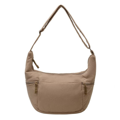 Plain Corduroy Zip Shoulder Bag