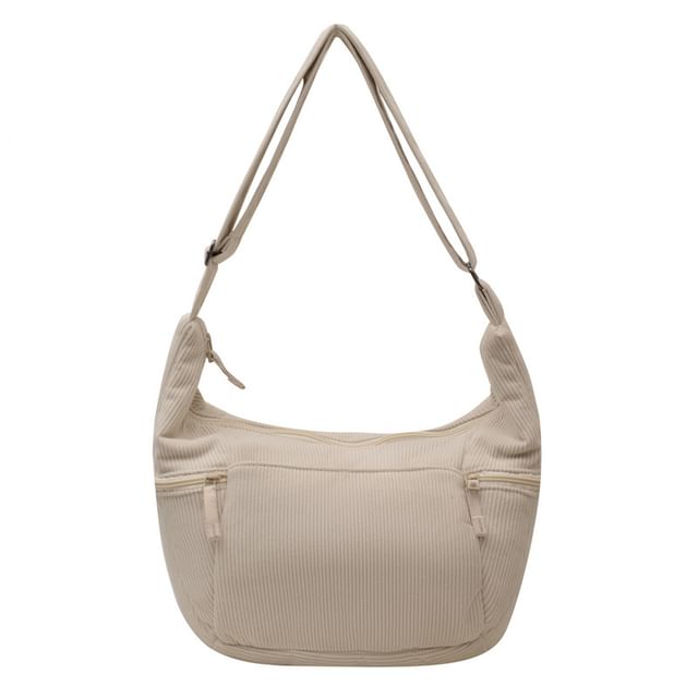 Plain Corduroy Zip Shoulder Bag