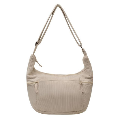 Plain Corduroy Zip Shoulder Bag