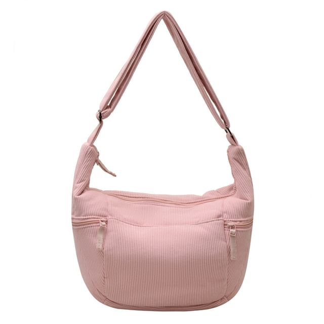 Plain Corduroy Zip Shoulder Bag