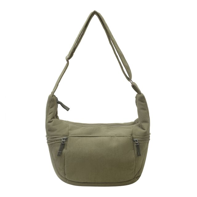 Plain Corduroy Zip Shoulder Bag
