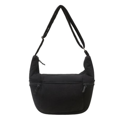 Plain Corduroy Zip Shoulder Bag