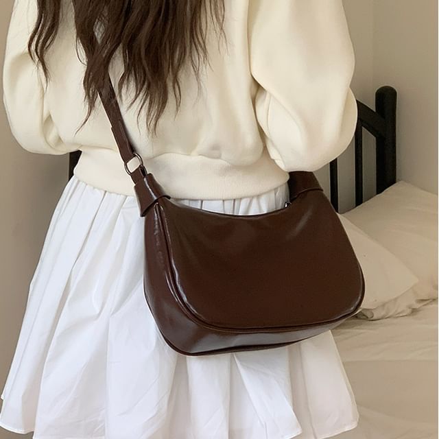 Plain Faux Leather Shoulder Bag