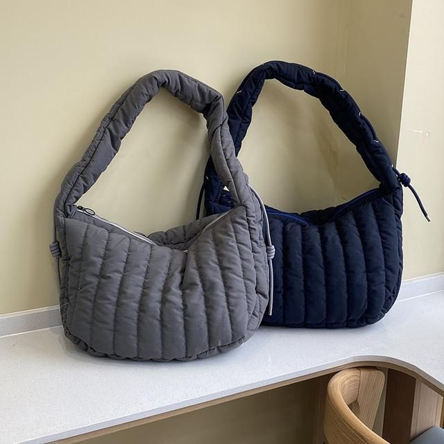 Plain Quilted Zip Shoulder Bag