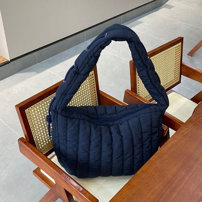 Plain Quilted Zip Shoulder Bag
