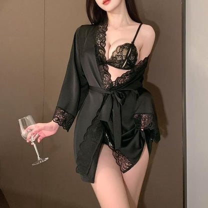Lace Lingerie Robe & Bikini Set