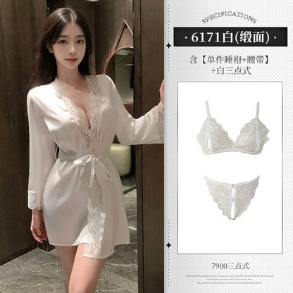 Lace Lingerie Robe & Bikini Set