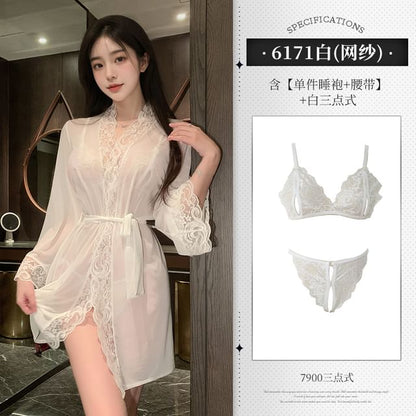Lace Lingerie Robe & Bikini Set