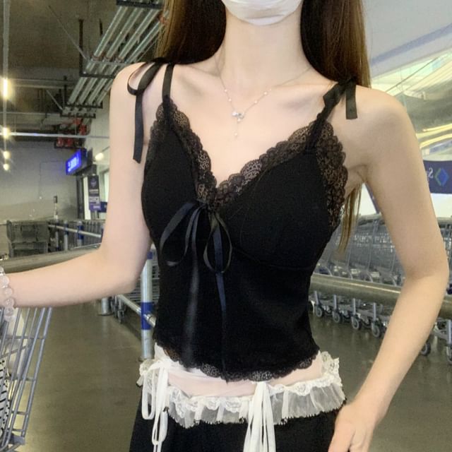 Sleeveless Lace-Trim V-Neck Top