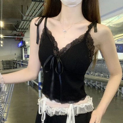 Sleeveless Lace-Trim V-Neck Top